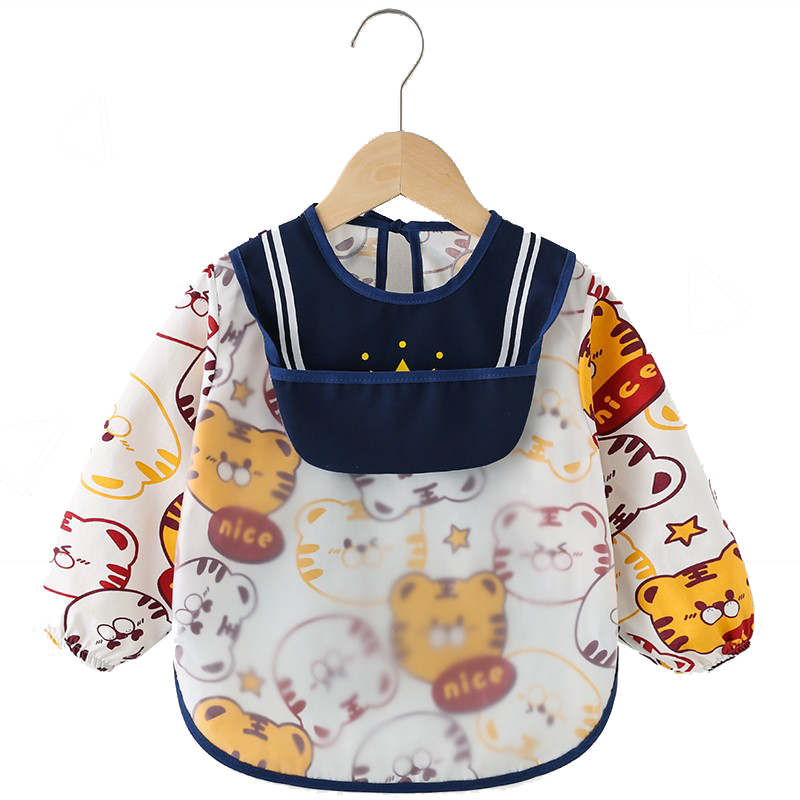 Baby pure cotton smock, waterproof and anti-dirty eating clothes for men and women, reverse dressing bib, children's rice pocket apron, autumn and winter