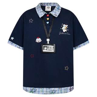 American retro polo shirt embroidery college style short-sleeved t