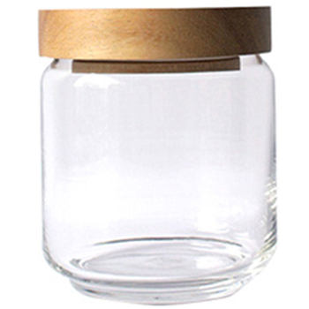 Acacia wood kitchen grain storage glass storage jar