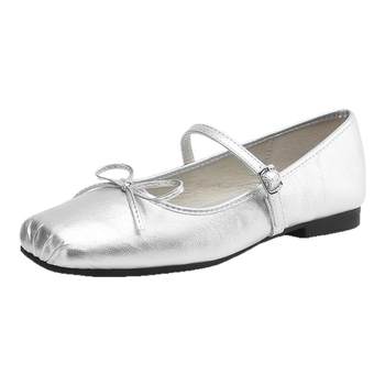 Silver ballet single shoes for women's flat-sole mary jane leather shoes Silver ballet single shoes for women's flat-sole mary jane leather shoes