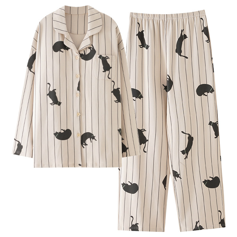 Pure cotton women's pajamas for spring and autumn plus size close-fitting wear