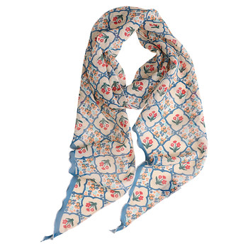 Small red flower mulberry silk long silk scarf for women with versatile ribbons
