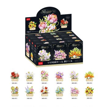 Building blocks, flowers, roses and sunflowers assembled toys