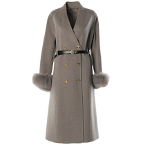 DPLAY (15 double-sided cashmere coat) gray fox fur woolen coat