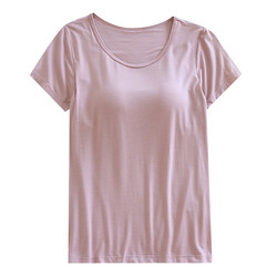 Pajamas with breast pads for women summer thin short-sleeved bra-free T-shirt Modal ice silk pullover half-sleeved home clothes