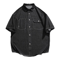 Pull back retro denim shirt mens spring and autumn 2024 new trendy brand loose mens Japanese work shirts for couples
