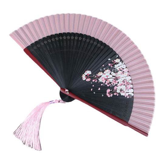 Silk Art Inkjet Cherry Blossom Ancient Style Folding Fan Can Be Customized