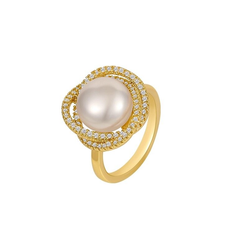 Freshwater Pearl Full Diamond Hollow Ring as Gift