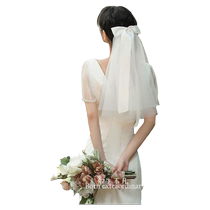 Wedding Veil New Bride Registration Wedding Bow Small Veil Forest Travel Photography Transparent Photography Double Layer Certificate Collection