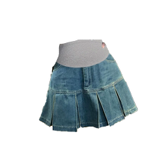 Maternity skirt spring and autumn new style pleated denim skirt large size loose cover belly slimming A-line hip-covering short skirt for women