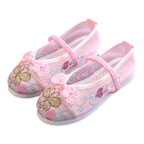 Butterfly Literary Ancient Style Princess Shoes 23 Summer Girls Embroidered Sandals Breathable Ethnic Style Casual Mesh Cloth Sandals