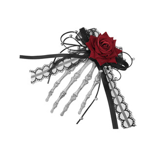 Halloween lolita rose skull finger hair clip