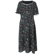 Tricolor plus size womens clothing 2024 summer new style French square neck dress floral skirt waist waist romantic slit fat mm