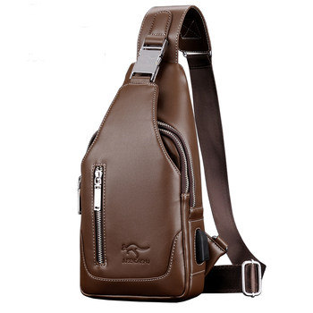 Jusen Kangaroo Men's Chest Bag ຫນັງແທ້ຂອງ shoulder Bag Youth Cowhide Men's Bag Messenger Bag Casual Leather Bag Small Backpack Bag