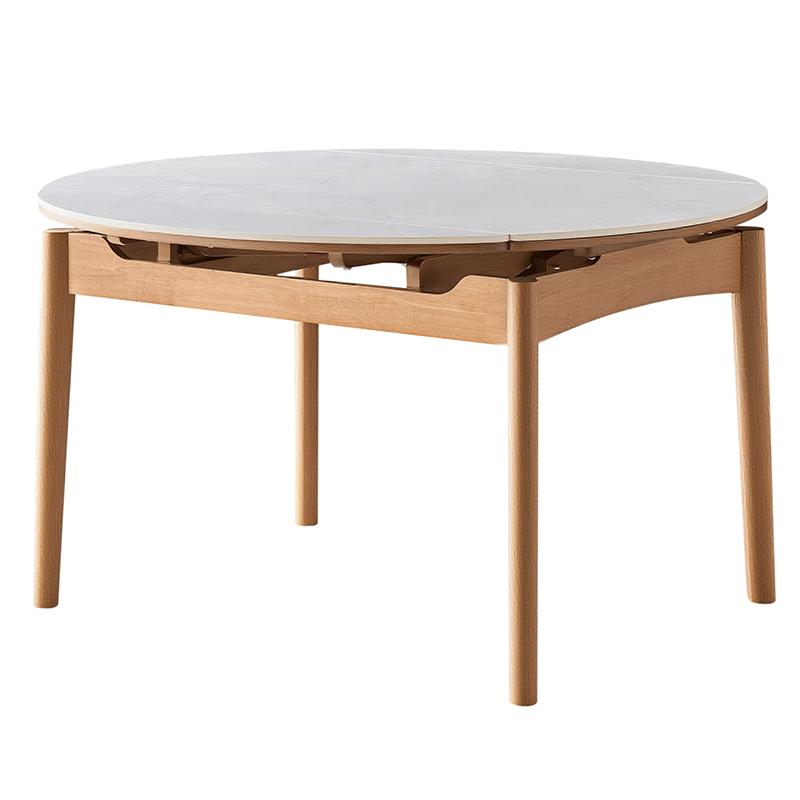 Quanyou Home Nordic Slate Dining Table Living Room Small Household Foldable Round Multifunctional Solid Wood Leg Dining Table