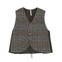 EIN Yan Literary Retro Casual Commuting Plaid Wool Splicing Vest Womens 24 Autumn New Style