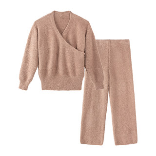 歌美姿半边绒月子服孕妇待产睡衣家居秋冬季套装保暖加绒加厚V领
