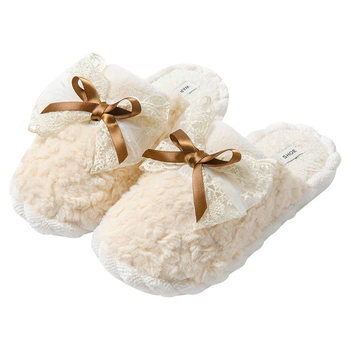 2025 new cotton slippers fashionable sweet cute bow confinement shoes female winter student home slippers non-slip