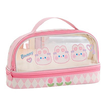 Double layer large capacity transparent pen bag girl elementary school student high face value lead pencil case girl day tie cute