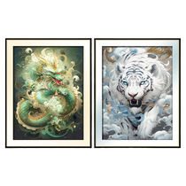 ks cross stitch 2024 new style left green dragon right white tiger living room study hanging painting hand embroidered animals