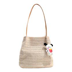 Straw Woven Bag for Women 2026 Spring/Summer New Versatile Vacation Beach Bag Woven Bucket Bag Commuter Tote Bag Trendy