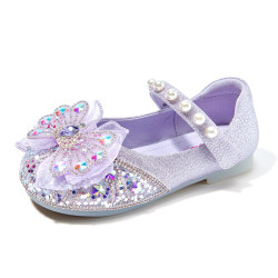 Barbie children's shoes children's leather shoes 2024 new spring soft bottom rhinestone little girl princess shoes girl crystal shoes
