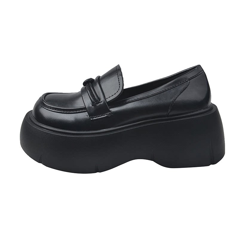 Black platform thick-soled small leather shoes for women, all-match loafers