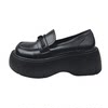 Black platform thick-soled small leather shoes for women, all-match loafers