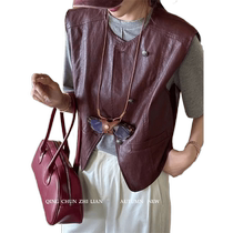 European leather outer waistcoat for women 2024 new autumn style foreign style irregular sleeveless vest casual short vest