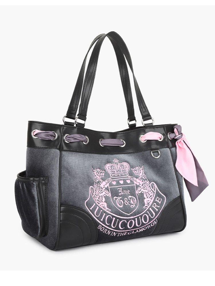 New suede tote bag with embroidered details, stylish and casual, for women, featuring a patchwork design, perfect for work, commuting, or school.