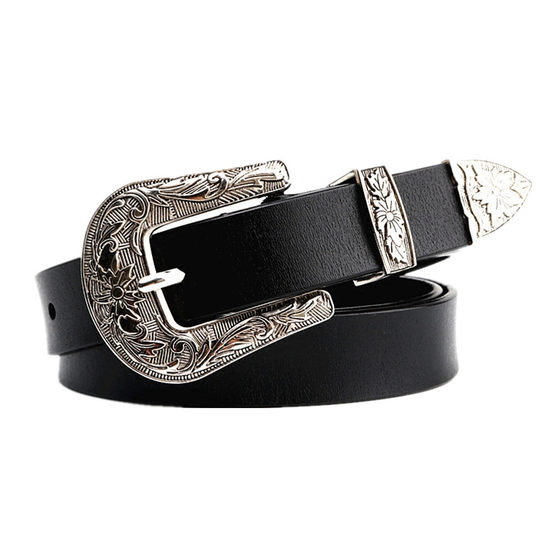 Star's same style simple retro style carved leather belt