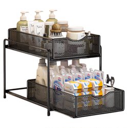 Pull-Out Storage Rack, Layered Shelf Inside the Cabinet, Under-Sink Cabinet in the Bathroom, Various Storage Baskets for the Toilet