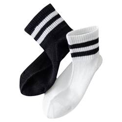 Children's socks pure cotton white socks summer thin breathable mesh black striped elementary school students' socks for boys and girls