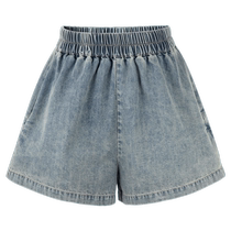 Maison de base des centaines de bonne taille de la taille des jeans shorts femmes 2024 Été nouveau Un mot Un pantalon à larges pattes