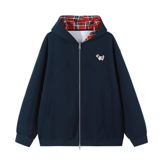 lemanism潮牌腊肠狗格子拼接开衫卫衣男连帽2025春季情侣款外套女 lemanism潮牌腊肠狗格子拼接开衫卫衣男连帽2025春季情侣款外套女