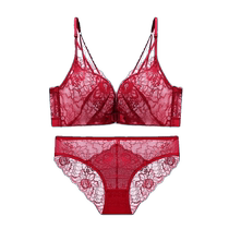 2 pieces red zodiac year underwear set feminine front button beautiful back bra push-up no wire ring adjustment
