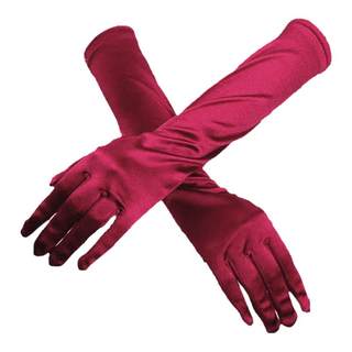 法式复古红色长手套新娘结婚丝绒缎面套袖宴会派对高级感礼服袖套