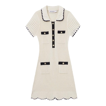 self-portrait 2024 early autumn new ivory contrast color commuting short-sleeved knitted dress short skirt