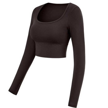 Yoga album autumn and winter yoga long sleeve fixed bra pad sports bra quick-drying top women's versatile slimming fitness wear