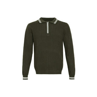 VERY FEWEST 复古vintage半开襟撞色POLO衫秋慵懒麻花长袖针织衫