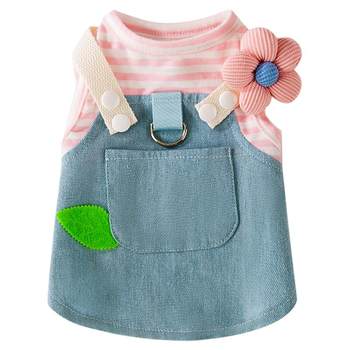 Dog clothes striped denim patchwork traction tank top