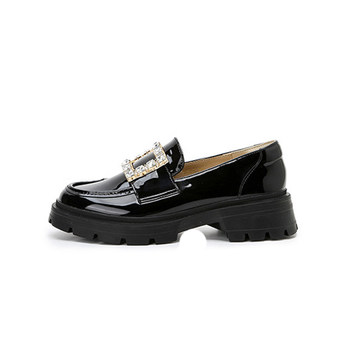 British feng shui rhinestone square buckle loafers