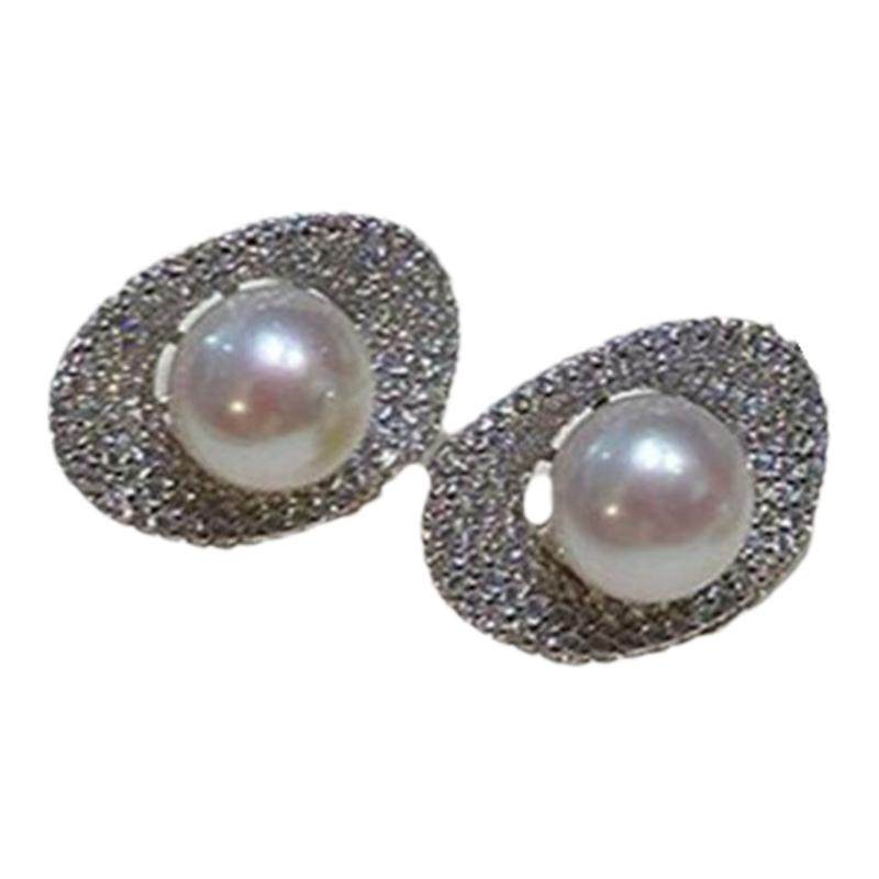 <Bright Eyes Like Water> 925 sterling silver natural freshwater pearl full diamond inlaid high-end earrings ring necklace set