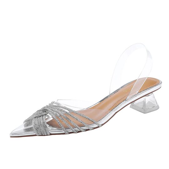 Wine glass and rhinestone heels super sharp-toed transparent high heels