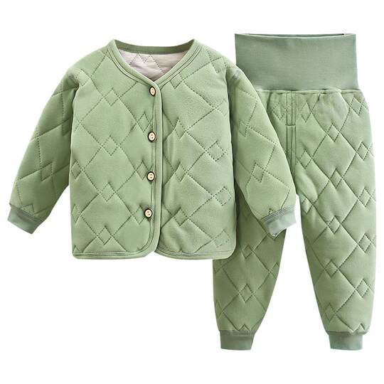 Baby boneless thermal underwear for boys and girls autumn and winter home clothes thickened pajamas baby cotton belly protection set