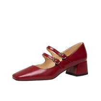 Lily Wei gentle burgundy Mary Jane shoes small size design retro shallow French high heels fairy