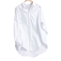 Classic mid-length loose off-shoulder white shirt for women spring casual versatile design long-sleeved cotton commuter shirt