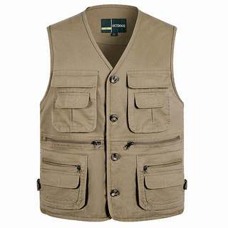 Dad's Spring and Autumn Pure Cotton Multi-Pocket Outdoor Vest