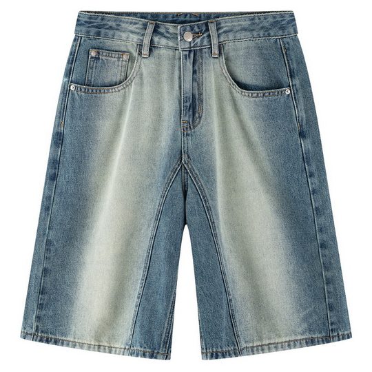 十一石 高街痞酷廓形复古直筒牛仔短裤女夏宽松阔腿五分裤中裤ll