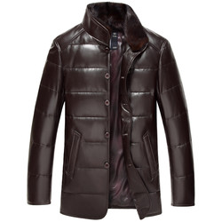 Autumn and winter Haining leather jacket plus velvet leather down jacket men's sheepskin long trench coat leather grass coat jacket